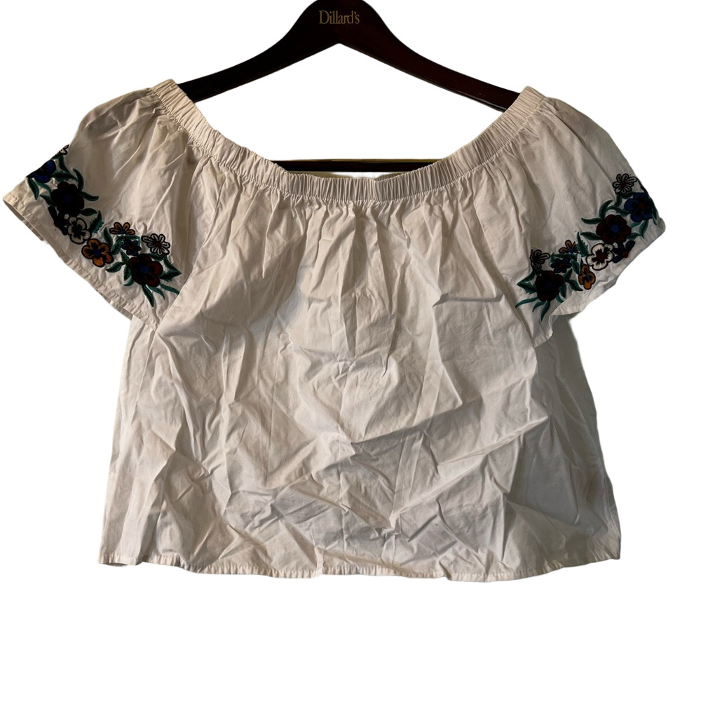 Liberty Love White Floral Embroidered Blouse L